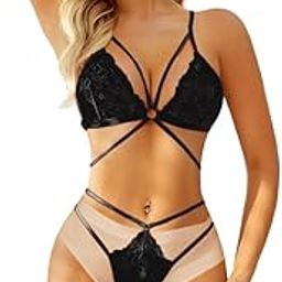 fimbul Women Sexy Lingeries Ladies Babydoll Sexy Lace Lingerie Sets Two Pieces Underwear Bra and Panty Suits Sexy Woman Black-picture-11