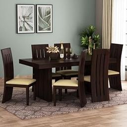 LOONART 6 Seater Dining Table Set for Diningroom - Wooden Dining Set 6 Seater for Home - Dinner Set 6 Seater - Handcrafted Livingroom Furniture (Walnut Finish)-70