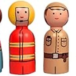 CHANNAPATNA TOYS Peg Dolls Wooden Essential Workers/Community Helpers Pretend Play Figurines for Kids & Toddlers (2 Years+) - Pack of 6 pcs 6 Professions - Open Ended Toys-8