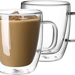 Sweese 4602 Glass Coffee Mugs - 12.5 oz Double Walled Insulated Mug Set with Handle, Perfect for Latte, Americano, Cappuccinos, Tea Bag, Beverage, Set of 2-image-31