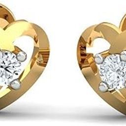 18KT Yellow Gold Diamond Crunchy Heart Stud Earrings for Women-image-1