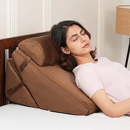 Amazon Basics Orthopedic Adjustable Wedge Pillow-Memory Foam with Head Rest-Back Support for Bed, Leg Elevation, Acid Reflux, GERD, Snoring |6 Months Warranty-Soft Washable Cover-Brown,22 x 22 x 12 in-69