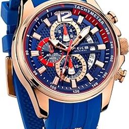 Men's Wristwatches Sport Waterproof Chronograph Analog Quartz Watch Wtih Rubber Strap Fashion Luminous Dress Watch Business Clock Luxury Watches for Men FK037 Blue-image-40