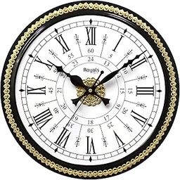 RoyalsCart Wooden Polished Designer Brass Analog Wall Clock for Living Room Stylish Metal Antique with Latest 24 Hours Roman Number Dial & Silent Clock Mechanism | Size - 12 x 12 inches [KTWC181]-18