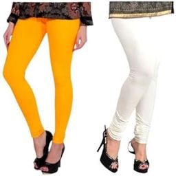 Women and Girls Slim Fit Full Length Leggings (Combo Pack of 2) Mustered Yellow & Saffron (Leg_PT_12936-image-47