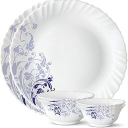 Larah by Borosil Blue Eve Silk Series Opalware Dinner Set | 6 Pieces for Family of 2 | Microwave & Dishwasher Safe | Bone-Ash Free | Crockery Set for Dining & Gifting | Plates & Bowls | White-image-9