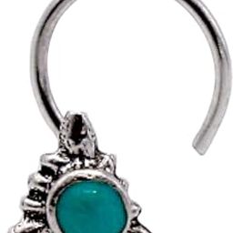 925 Sterling Silver Triangle Shape With Blue Stone Oxidized Nose Pin Wire for Womens and Girls-1