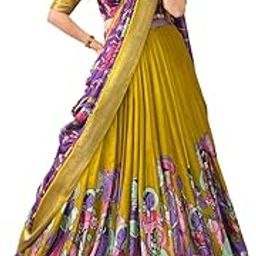 Women's Floral Print With Foil Work Tussar Silk Lehenga Chholi Set-image-63