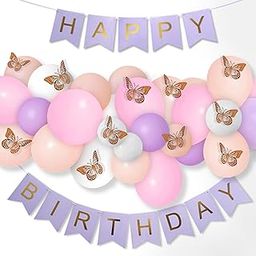 Party Propz Butterfly Theme Birthday Decoration Kit – 55 Pcs Birthday Decoration Kit for Girls Pastel Balloons, Banner, Butterfly Stickers, Tape-24