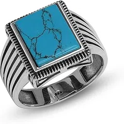 lecalla 925 Sterling Silver Rings for Men | BIS Hallmarked Handmade Square Turquoise Stone Men's Ring, Gift For Him (Ring Size - Indian-20, US-10 No.)-picture-12