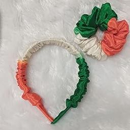 Tiranga Hairband & Tricolor Scrunchie Combo for Girls & Women | Independence Day Accessories | Republic Day Hair Bands | 2 Pack Handmade Satin Hairband for Flag Day Party-image-70