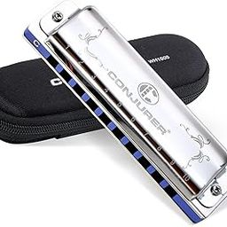 CONJURER Mouth Organ Key of C, 10 Hole 20 Tone Stanadard Diatonic Blues Harmonica with Case, Harmonica Harp for Beginner, Adults, Kids, Professional, Students, Friends, Gifts (Sliver,C)-image-95