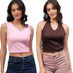 Women Tank Top – Regular Fit Cotton Sleeveless Top | Ladies Casual Tank, Soft Cotton/Crop/Halter Tank Top, Stylish Gym Vest, Yoga Workout Top for Women & Girls-Pack of 2-image-95