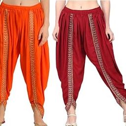 Women's Dhoti Color- Maroon + Orange (Free Size)-image-2