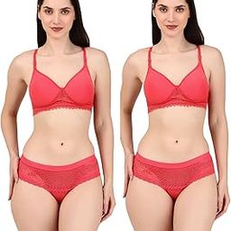 Self Design Full Coverage Women's Nylon Gajari (Chandni-40B) Padded Bra Panty Set (Pack of 2)-image-83