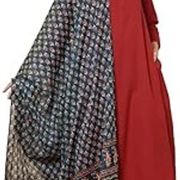 Women's Traditional Kurta Set with Printed Dupatta, Red Solid Kurta with Contrast Blue Ethnic Print Dupatta-image-58