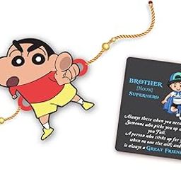 Bhai Please Shinchan Wooden Rakhi with Brother is Superhero Fridge Magnet (Gift Combo for Bhai/Bhaiya) | Set of 1 pc Rakhi with Roli- Chawal and Fridge Magnet | With Raksha Bandhan Greetings-image-21