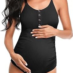 Maternity Swimsuit One Piece Bathing Suit Button Neck Cross Back-image-9