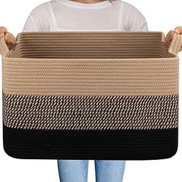 vihs Large Jute Rope Baske, Rectangle Woven Basket for Storage, Nursery Blanket Basket Living Room, Toy With Handle, Wicker Baskets for Organizing-”-image-49