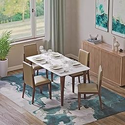 DecorNation Italiana Solid Wood 4 Seater Dining Room Set for Home, Living Room- Dining Table with Four Cushioned Chairs (White)-21
