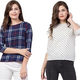REVEXO,Combo Set of 02,Printed Ladies Top, (Size-L) 4215 Brown-34