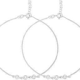 925 Sterling Silver Designer Cubic Zirconia Rhodium Plated Adjustable Chain Anklet (Pair) | Gift for Women & Girls | With Certificate of Authenticity & 925 Hallmark-image-70