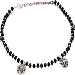 Handmade German metal silver Glossy Black Beads Chain Anklet For Women | girls | Nazariya |Anklet | Nazar Battu | single leg |free size | adjustable-image-22