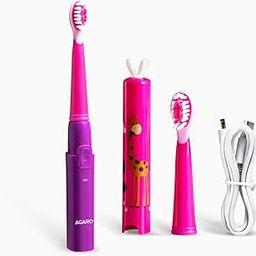 AGARO REX Sonic Kids Electric Toothbrush, 3 Brushing Modes, 2 Brush Heads, 38000 Strokes/Min, IPX7 Water Resistant, Soft Bristles, Rechargeable Battery Lasts Up To 21 Days, Power Tooth brush, (Purple)-24