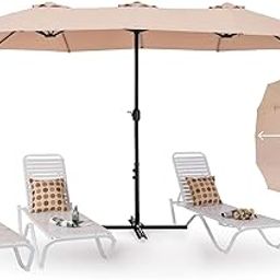 LIODUX 15FT Outdoor Umbrella, Double Sided Patio Umbrellas - Outdoor Extra Large Market Table Umbrella with Crank 12 Ribs, Oversized Umbrella for Deck, Garden, Backyard & Pool-image-81