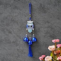 LUKAPLUS® Blue Owl Wind Chime with Evil Eye, Decorative Hanging Bells, Traditional Door Ornament, Windchimes (Blue)-image-22