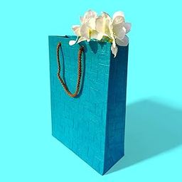 ochrello handmade paper Gift Bags | return gifts | Wedding | Pack of 10 BLUE | Carry Bags for Gifting | Baby Shower | Birthday | Party | Medium Size 27.94(H) X 20.32(L) X 7.62(B) CM-image-91