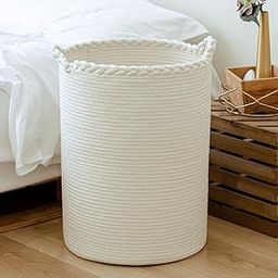 Brishtl 75L Woven Laundry Basket,Cotton Tall Laundry Hamper For Blankets,Clothes,Pillows,Toys,Shoes Large Laundry Bin (15 X 20 Inch, White)-image-0