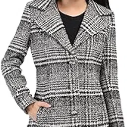 honnete Regular Fit Single Breasted Casual Wide Check Winter Coat for Women-picture-25