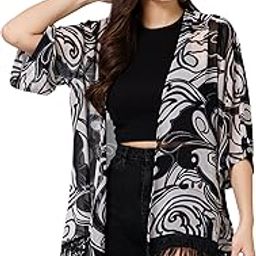 Women's Black & White Printed Kimono Shrug-15