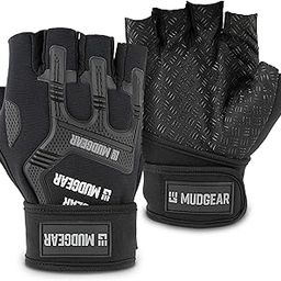 MudGear Gloves - Durable Fingerless Workout Gloves with Wrist Support for Obstacle Races and Fitness Training, Improves Grip, Protects Hands, Boosts Performance, Medium, Black-image-55