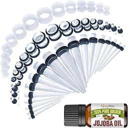 54PC Ear Stretching Kit 14G-12mm - Aftercare Jojoba Oil - Acrylic Plugs Gauge Tapers Silicone Tunnels - Lightweight Expanders Men Women-image-0