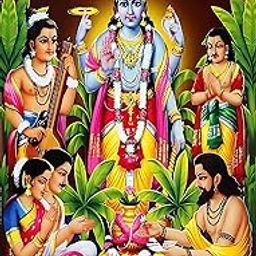 Backdropon Lord Satyanarayana is a Form of Lord Vishnu Design Backdrop Cloth for Pooja Decoration Traditional/Background Curtain Cloth for Festival Size 8 Feet Height and 5 Feet Width(8 * 5)-image-1
