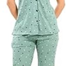 Cotton Printed Night Suit Set of Shirt & Pyjama for Women | Collar Neck, Half Sleeve & Relaxed Fit Pyjama Set | Stylish Night Wear Dress for Women | Size: S-2XL-image-27