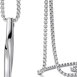 Stainless Steel Twisted Cube Bar Pendant Necklace for Men and Women | Unisex Silver Chain with Stylish Pendant | Gift for Men and Women-image-9