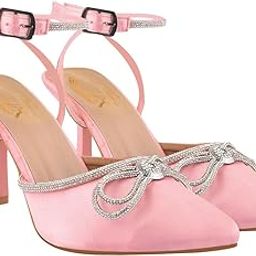 Women's Satin High Heel Sandals Pointed Toe Party Heels with Rhinestone Bow & Ankle Strap – Elegant Stilettos for Weddings & Events-image-3