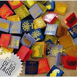 SATYAM KRAFT 50 Pcs Small Traditional Printed Gift Tags | Tree & Mango Shape Tags for Gifting, Wedding, Birthday, Anniversary, Return Gifts, Thank You, Invitation, and Festive Wishes-picture-22