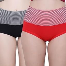 Women’s Cotton High Wasit Underwear Full Coverage Brief Panty | Ladies Soft, Comfortable, Breathable Underpants Briefs Panties | Size: M - XXL- Black Red L-image-28