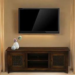 Wooden TV Stand Entertainment Unit, 145 cm Wide, Dark Brown with Glass Door Cabinets-image-16