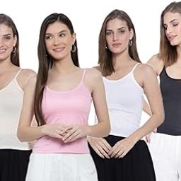 Women Pure Cotton Short Length Camisole/Spaghetti Combo (Pack of 4)-image-34