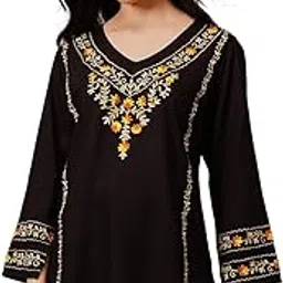 qazmi Women's Amina Kashmiri Embroidered V-Neck Short Kurti-picture-27