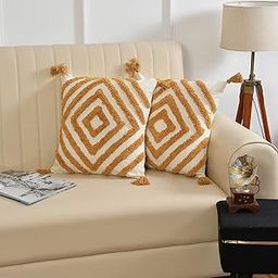 Wisdom Decor Sofa Cushion Cover Cotton For Living Room Couch Soft Pillow Cover (16" X 16", Yellow Diamond) Pack Of 2, 200 Tc-image-21