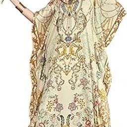 Soft Satin Kaftan with Digital Print and Rhinestones Handwork and Hidden Adjustable Belt | Free Size [M-4XL] | Lounge wear | Maxi Dress | Kaftan Dress for Women-image-65