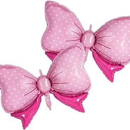 Pop The Party Large Pink Bow Foil Balloon Decoration for Baby Shower | Girl Birthday | Bowtie Balloon Party Decoration (Pack of 2)-image-3