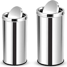 MOFNA Stainless Steel Swing Dust Bin, 30 Liter and 50 Liter (Set of 2) Garbage Bin with Removable Lead Round Shape-28