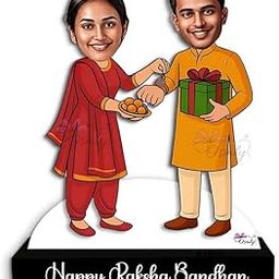OSMLY Personalized Brother-Sister Caricature | Custom Photo Rakhi Gift | MDF Face Cut Standee (BRO-SIS Standing)-image-70